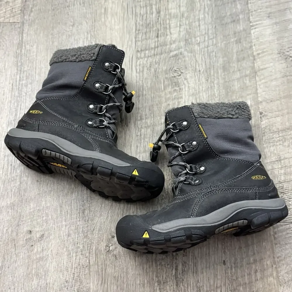 KEEN Boots Youth Boys Size 3 Basin Snow Black Leather Insulated Waterproof Gorp